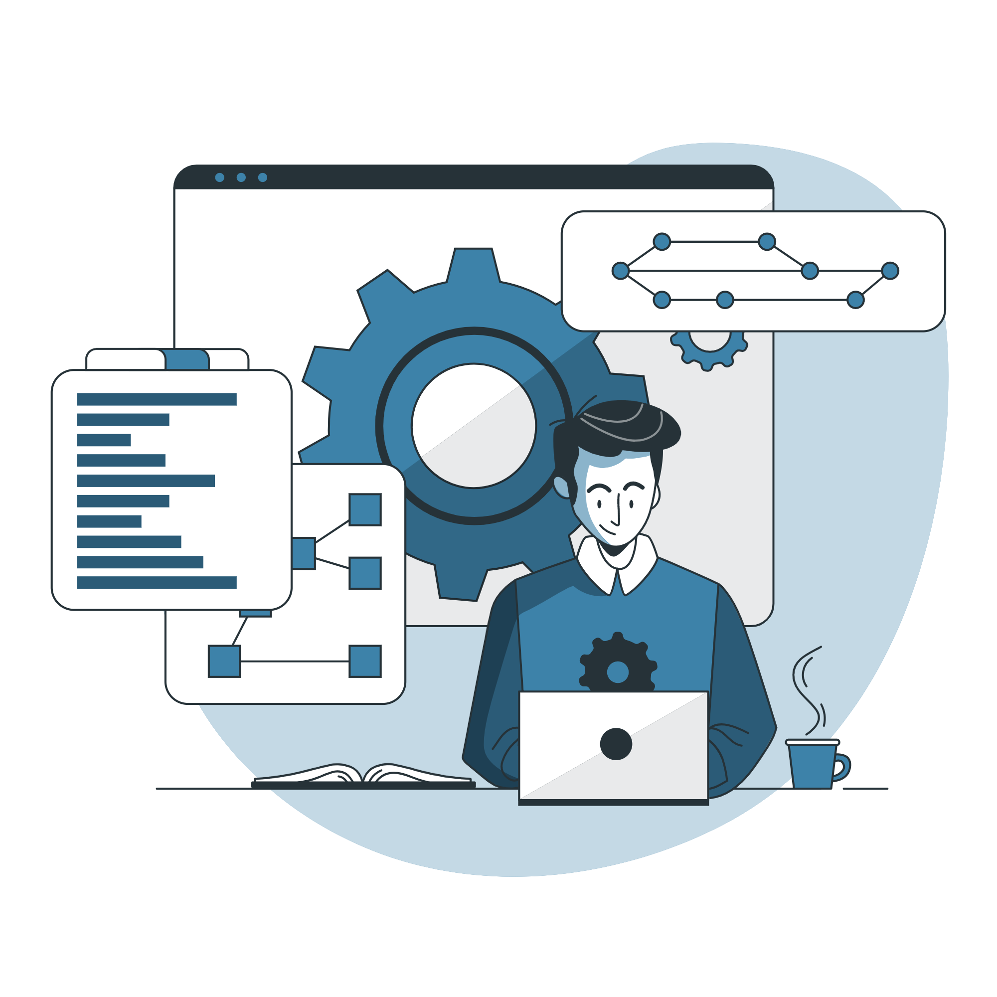 person with many computer screens